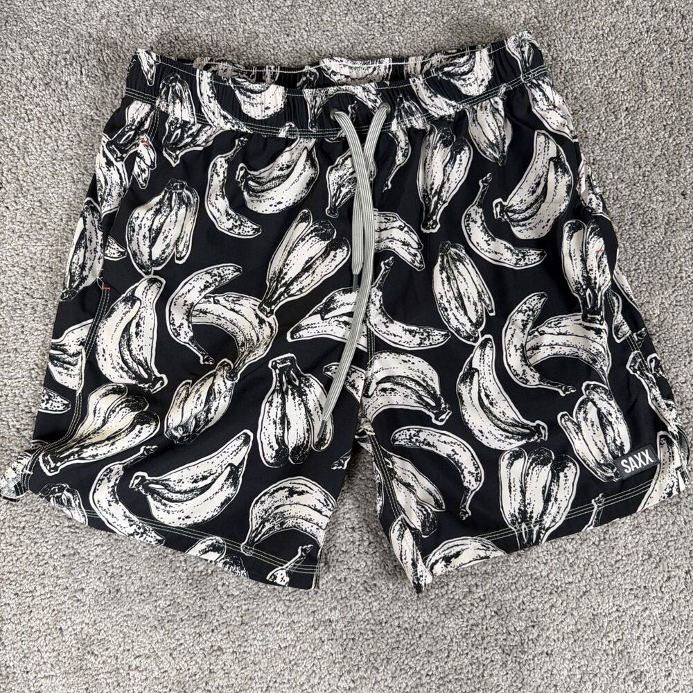 Saxx Shorts Mens L Black AOP Banana Pull ON Oh Buoy 2n1 Athletic Lined Pouch